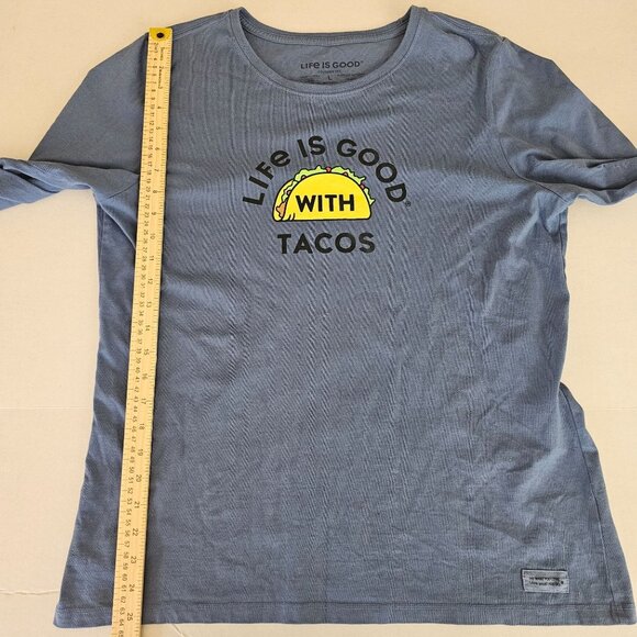 Life Is Good Womans Size Large Crusher Tee Longsleeve Blue Tacos - Picture 7 of 7
